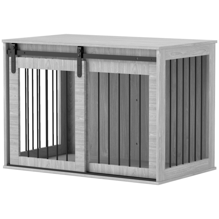 PawHut Hundekäfig für Zuhause, 98 x 58 x 61 cm, Hundebox groß, Hundebox mit schiebetür, Grau   Aosom.de