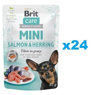 BRIT Care Mini Pouch Lachs &amp, Hering Sterilisiert 24x85g Nassfutter für kastrierte Hunde kleiner Rassen