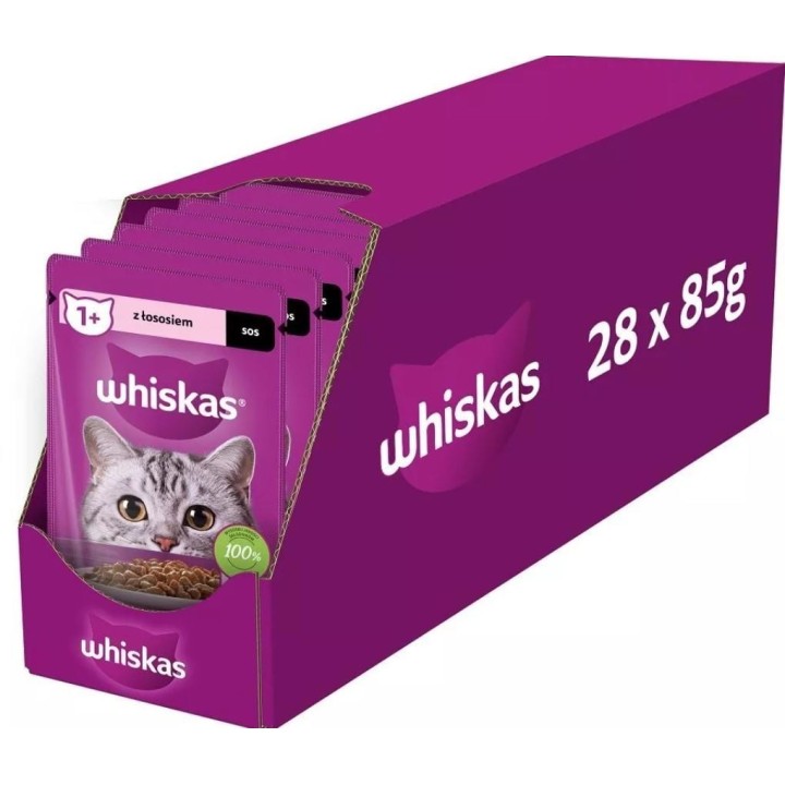 WHISKAS Adult 28x85g: Nassfutter für adulte Katzen mit Lachs in Sauce