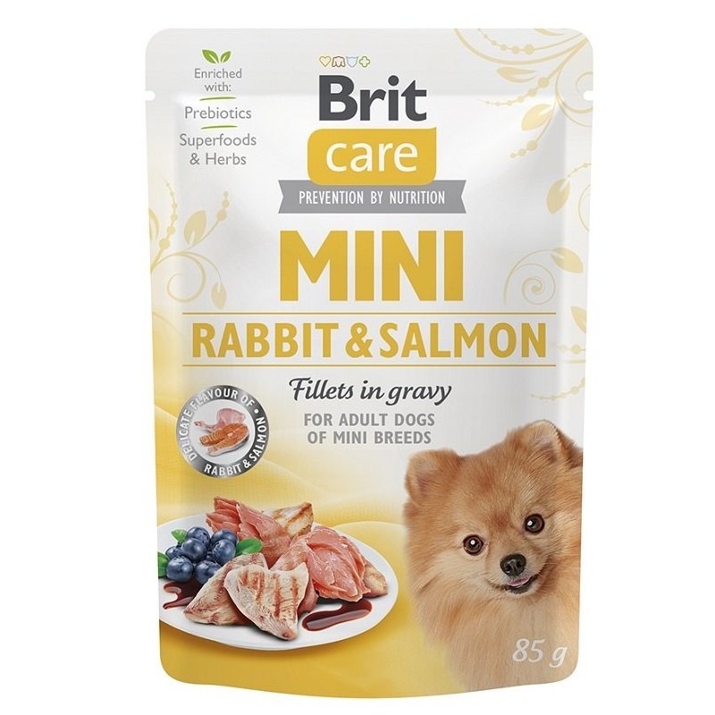 BRIT CARE Mini Adult Pouch Rabbit&amp,Salmon 24x85g mit Kaninchen und Lachs für kleine Hunderassen