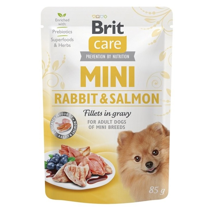 BRIT CARE Mini Adult Pouch Rabbit&amp,Salmon 24x85g mit Kaninchen und Lachs für kleine Hunderassen