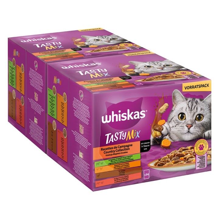 Sparpaket Multipack WHISKAS TASTY MIX Portionsbeutel 144 x 85 g - Country Collection in Sauce