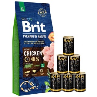 BRIT Premium By Nature Adult Extra Large XL 15 kg + Nassfutter mit Geflügel 6x1240 g