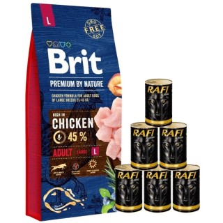 BRIT Premium By Nature Adult Large L 15 kg + Nassfutter mit Geflügel 6x1240 g