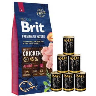 BRIT Premium By Nature Junior Large L 15 kg + Geflügel Nassfutter 6x1240 g