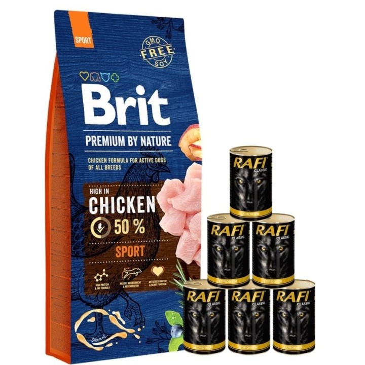 BRIT Premium By Nature Sport 15 kg + Geflügel Nassfutter 6x1240 g