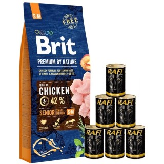 BRIT Premium By Nature Senior Small Medium S+M 15 kg + Nassfutter mit Geflügel 6x1240 g