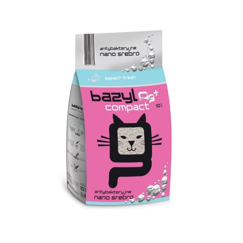 BAZYL Ag+ Compact Fresh 10 L Bentonit-Katzenstreu mit Nanosilber Frischeduft