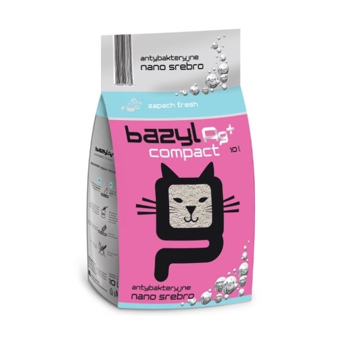 BAZYL Ag+ Compact Fresh 10 L Bentonit-Katzenstreu mit Nanosilber Frischeduft