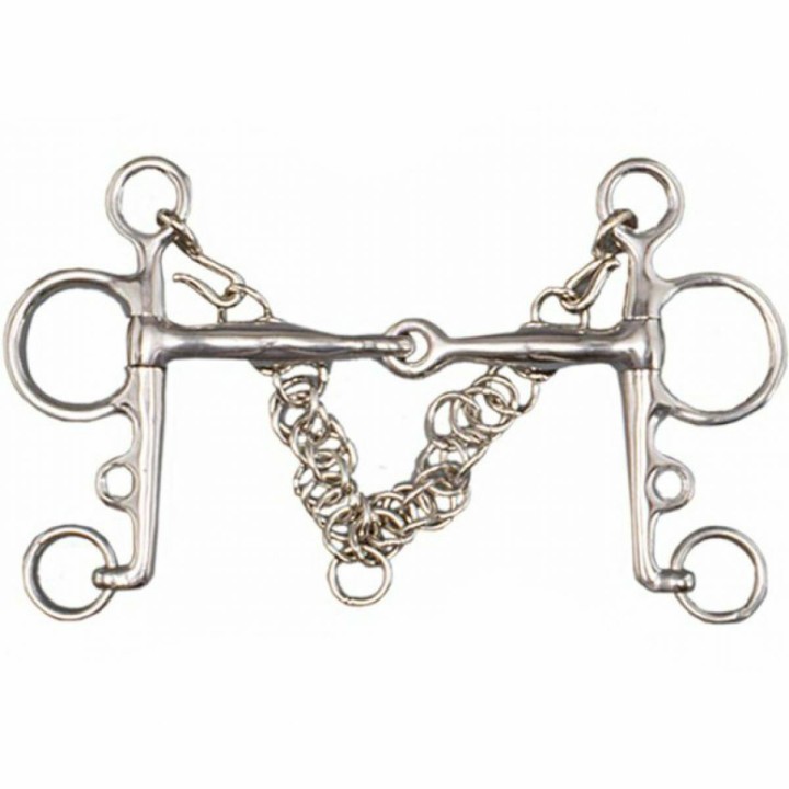Pelham für ein gebrochenes Pferd aus Edelstahl mit Kettchen Tattini