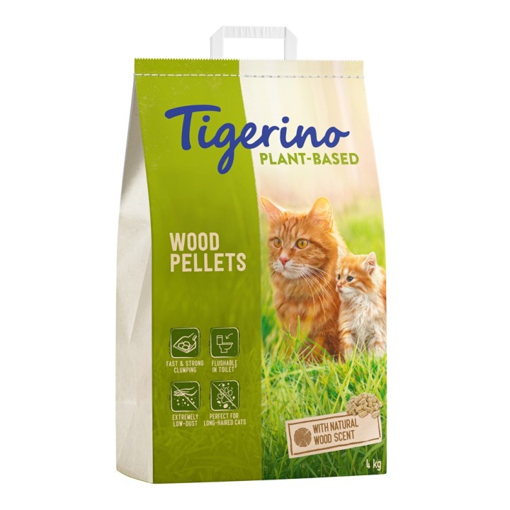Tigerino Plant-Based Katzenstreu zum Probierpreis! Holz-Pellets - (parfümfrei) 8 l (4 kg)