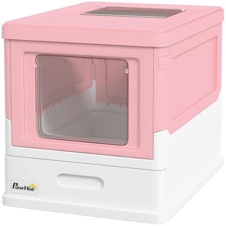 PawHut Katzentoilette Katzenklo mit Deckel Katzenhaus mit Bodenschale und Schaufel Desodorierungsbox Kunststoff Rosa 47,5 x 3