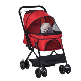 PawHut Hundewagen Oxford Rot 76,5x52x95cm Kleine Hunde & Katzen   Aosom