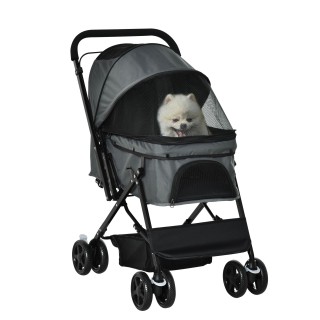 PawHut Hundebuggy Hundewagen für kleine Hunde & Katzen, Haustierwagen Pet Stroller, Oxford Dunkelgrau, 76,5 x 52 x 95 cm   Ao