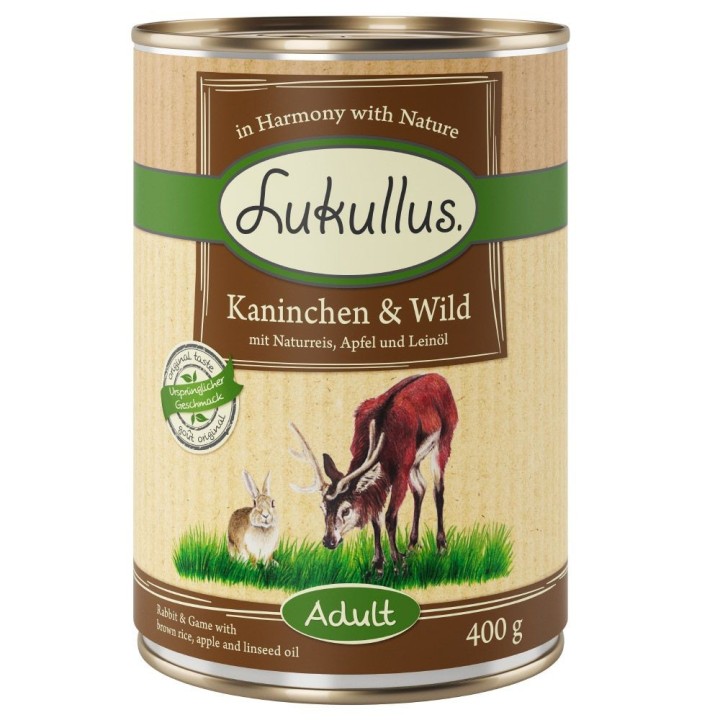 Lukullus Naturkost Adult 6 x 400 g - Kaninchen & Wild
