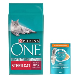 9,75 kg PURINA ONE + 13 x 85 g Adult Huhn & grüne Bohnen gratis! - SterilCat Rind
