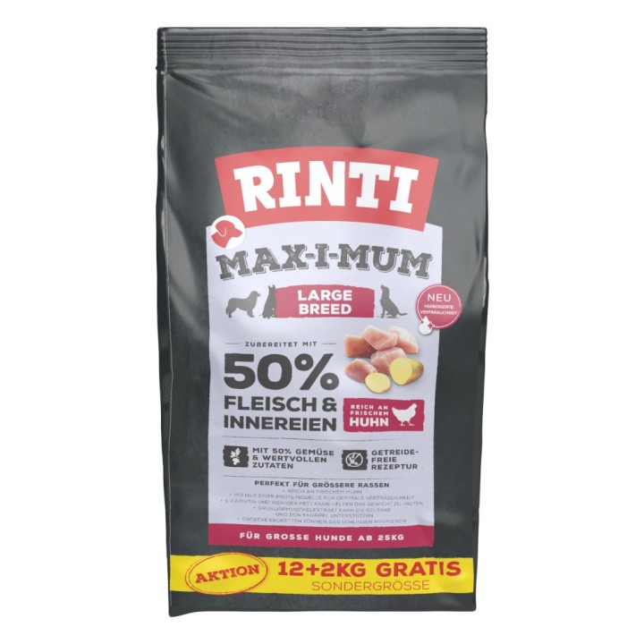 2 kg gratis! 14 kg RINTI Max-i-mum - Large Breed Huhn