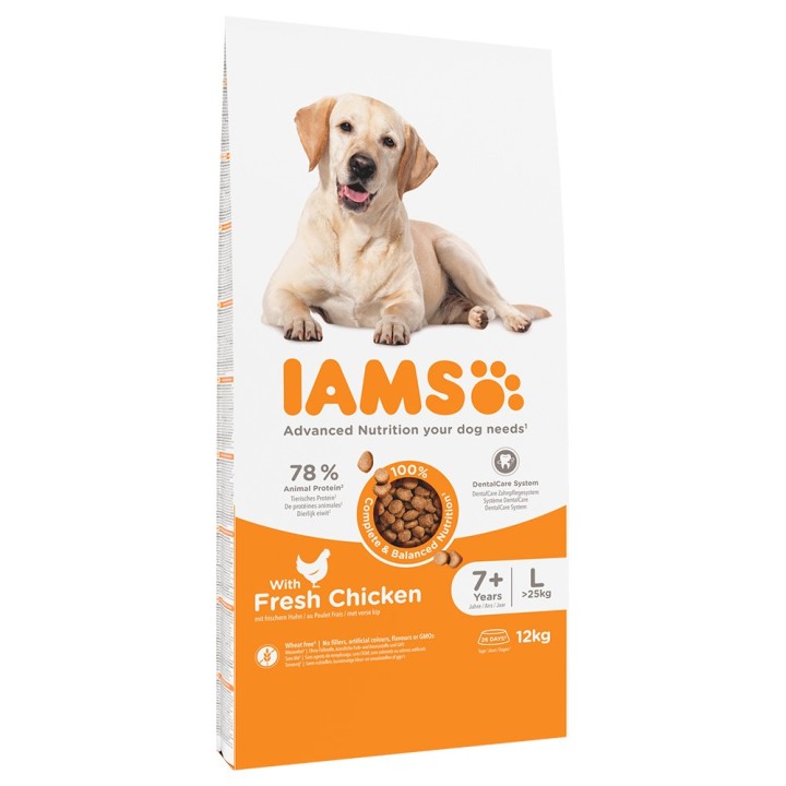 2 kg gratis! 12 kg IAMS Advanced Nutrition - Senior Large Dog mit Huhn