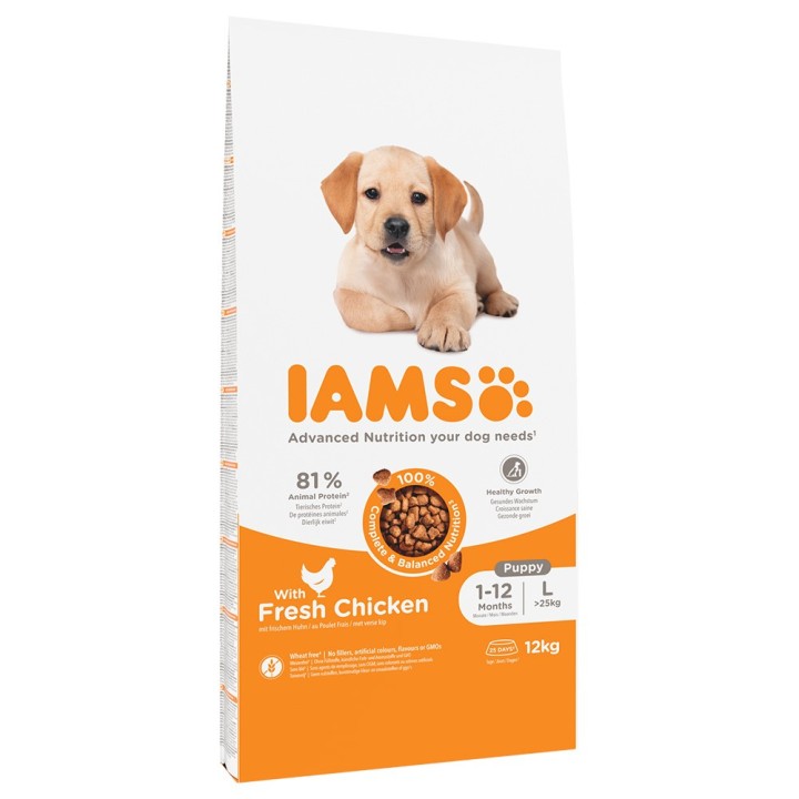 2 kg gratis! 12 kg IAMS Advanced Nutrition Puppy - Large mit Huhn