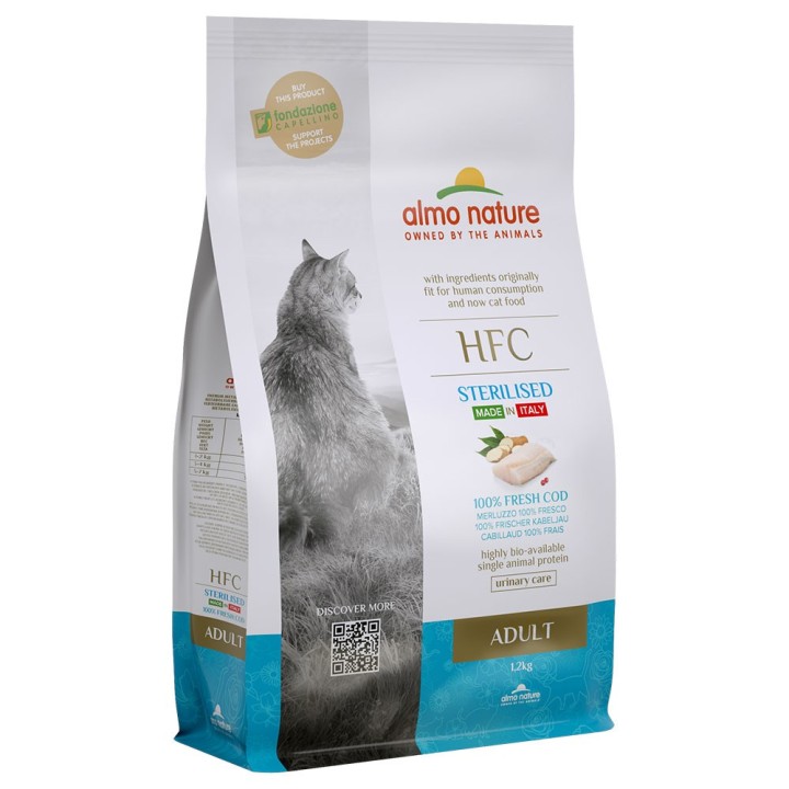 200 g gratis! 1,2 kg Almo Nature HFC Trockenfutter - Adult Sterilised Kabeljau