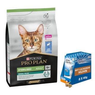 3 kg PURINA PRO PLAN + 8 x 40 g Dentalife Tägliche Katzensnacks mit Huhn gratis! - Sterilised Adult Renal Plus Kaninchen