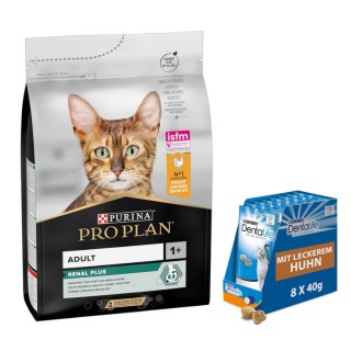 3 kg PURINA PRO PLAN + 8 x 40 g Dentalife Tägliche Katzensnacks mit Huhn gratis! - Adult Renal Plus reich an Huhn