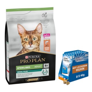 3 kg PURINA PRO PLAN + 8 x 40 g Dentalife Tägliche Katzensnacks mit Huhn gratis! - Sterilised Adult Renal Plus Lachs