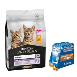3 kg PURINA PRO PLAN + 8 x 40 g Dentalife Tägliche Katzensnacks mit Huhn gratis! - Kitten Healthy Start reich an Huhn