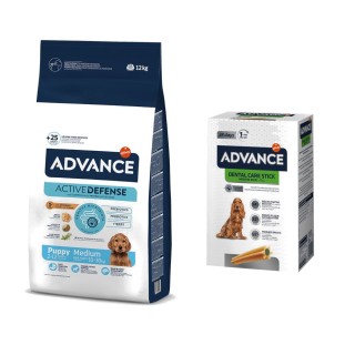 Advance Trockenfutter + passender Snack gratis! - 12 kg Medium Puppy Protect + 720 g Dental Care Stick Medium/Maxi