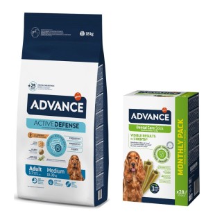 Advance Trockenfutter + passender Snack gratis! - 18 kg Medium Adult + 720 g Dental Care Stick Medium/Maxi