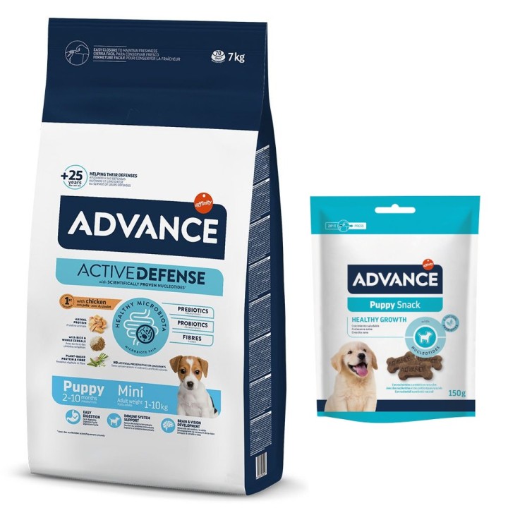Advance Trockenfutter + passender Snack gratis! - 7 kg Mini Puppy Protect + 150 g Puppy Snack