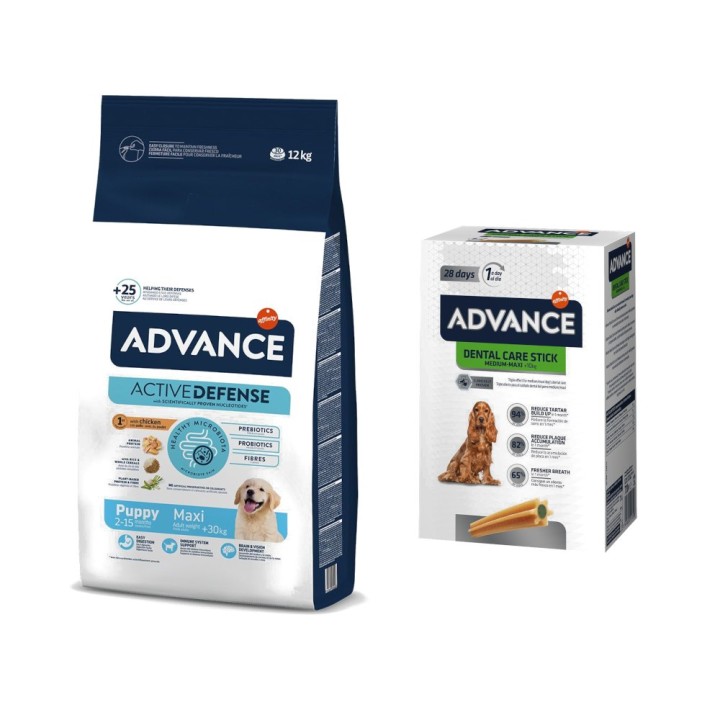 Advance Trockenfutter + passender Snack gratis! - 12 kg Maxi Puppy Protect + 720 g Dental Care Stick Medium/Maxi