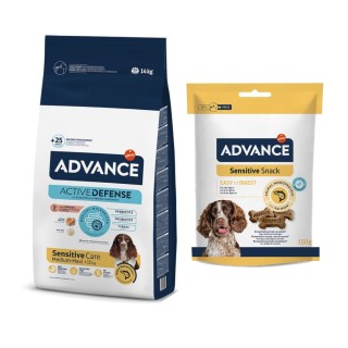 Advance Trockenfutter + passender Snack gratis! - 14 kg Medium/Maxi Sensitive Adult + 150 g Sensitive Snack