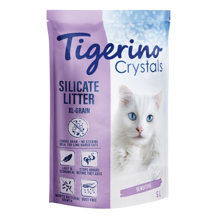 5 + 1 gratis! 6 x 5 l Tigerino Crystals -  XL-Grain Sensitive (parfümfrei)