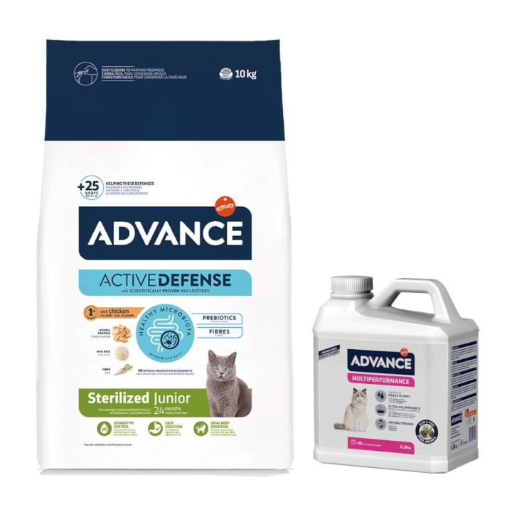 10 kg Advance Trockenfutter + 6,36 kg Arena Multiperformance Katzenstreu gratis! - Sterilized Junior mit Huhn