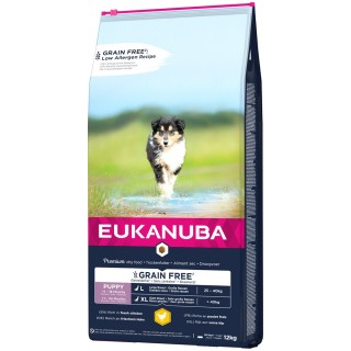 2 kg gratis! 12 kg Eukanuba Grain Free Puppy - Large Breed Huhn