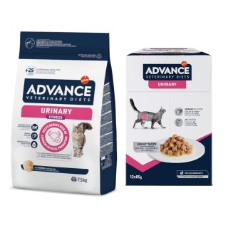 Advance Veterinary Diets Trockenfutter + 12 x 85 g Urinary Diät-Nassfutter zum Sonderpreis! - 7,5 kg Urinary Stress + 12 x 85