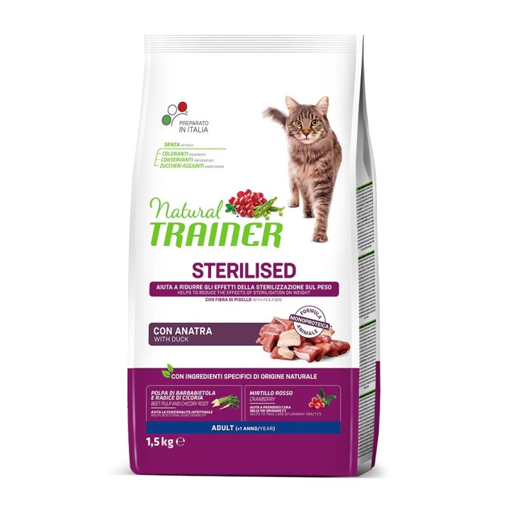 600 g gratis! 2 x 1,5 kg Natural Trainer - Adult Sterilised mit Ente