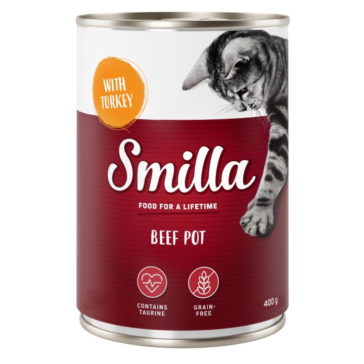 20 + 4 gratis! 24 x 400 g Smilla Geflügel und Rindtöpfchen  - Rind mit Pute