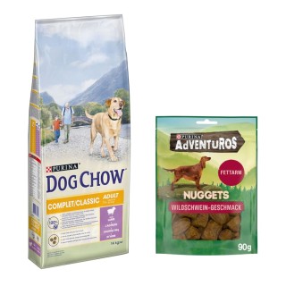 14 kg PURINA Dog Chow + 90 g Adventuros NUGGETS gratis! - Complet/Classic mit Lamm