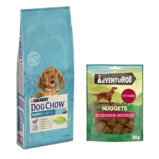 14 kg PURINA Dog Chow + 90 g Adventuros NUGGETS gratis! - Puppy Lamm