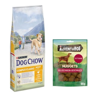 14 kg PURINA Dog Chow + 90 g Adventuros NUGGETS gratis! - Adult Complet/Classic mit Huhn