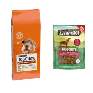 14 kg PURINA Dog Chow + 90 g Adventuros NUGGETS gratis! - Senior Lamm