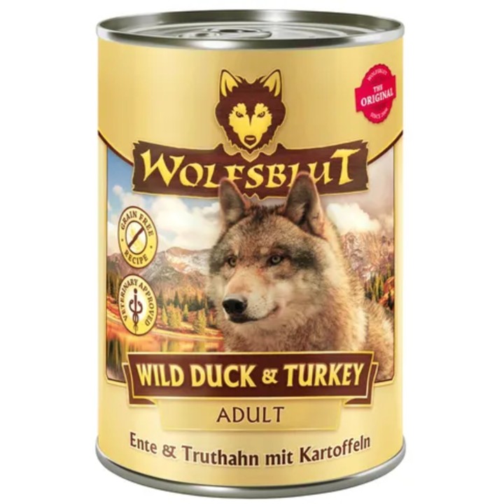 WOLFSBLUT Hundenassfutter Wild Duck & Turkey Truthahn & Ente - 395 g