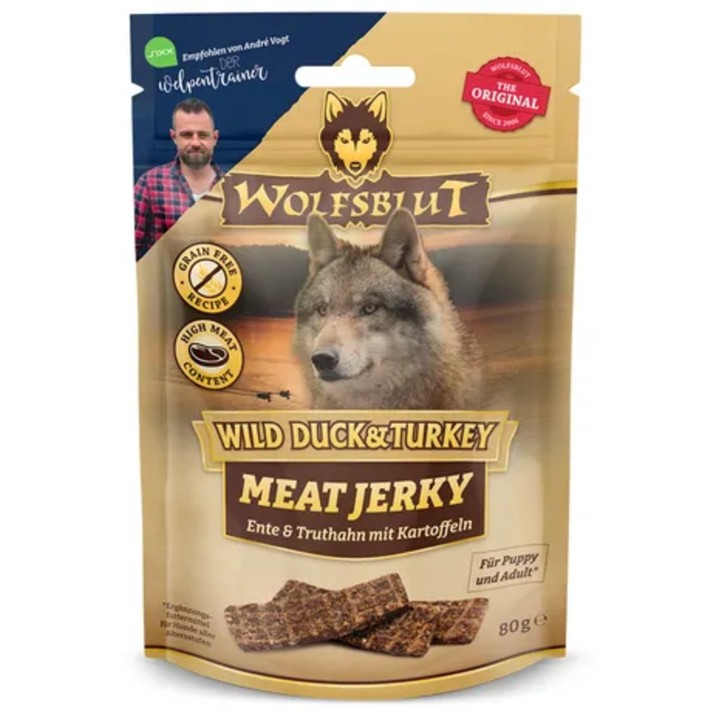 WOLFSBLUT Hundesnack Meat Jerky Wild Duck & Turkey - 80 g