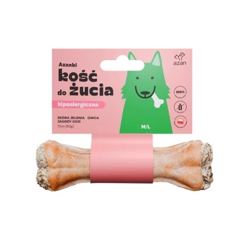 AZANKI Hirschlederknochen für Hunde M/L 17cm