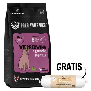 PAKA ZWIERZAKA Seventh Heaven Trockenfutter mit Schweinefleisch und Birne S 9kg + Rindfleischwurst für Hunde 200g GRATIS!