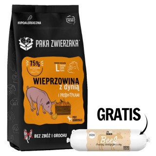 PAKA ZWIERZAKA Seventh Heaven Trockenfutter mit Schweinefleisch und Kürbis L 9kg + Rindfleischwurst für Hunde 200g GRATIS!
