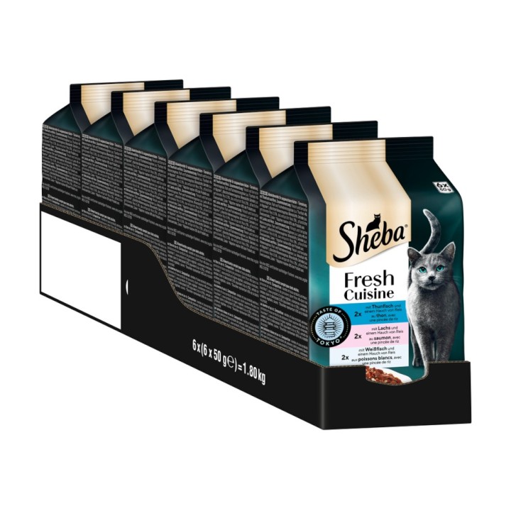 6 x 50 g Sheba Nassfutter zum Sonderpreis! - Fresh Cuisine Taste of Tokyo mit Thunfisch, Lachs & Weißfisch in Sauce