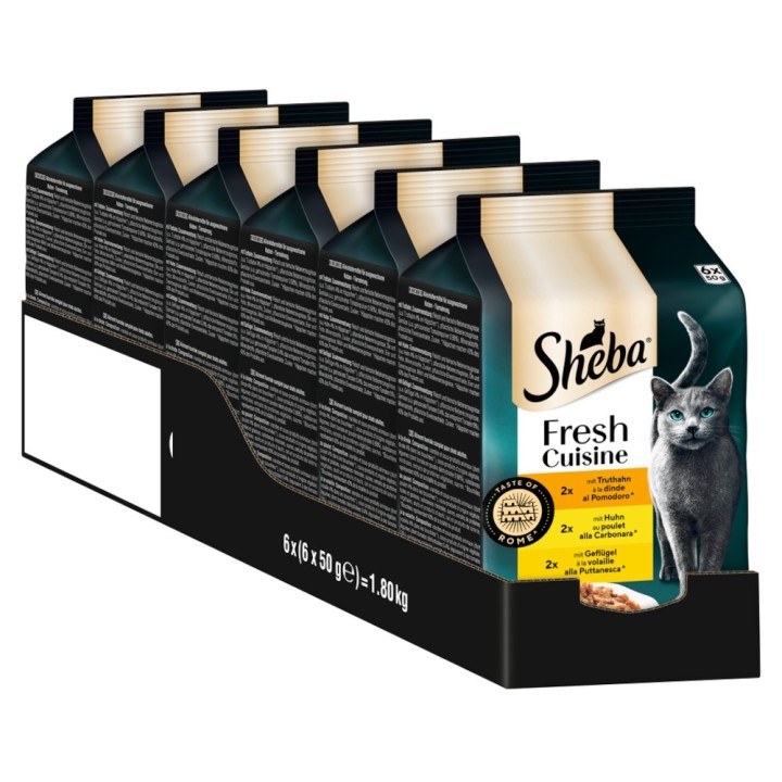6 x 50 g Sheba Nassfutter zum Sonderpreis! - Fresh Cuisine Taste of Rome mit Truthahn, Huhn & Geflügel in Sauce